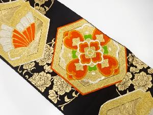 アンティーク　亀甲に蝶・華紋模様織出し袋帯（着用可）